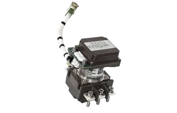 Electrical transformer with wires and connectors.