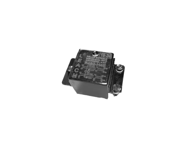 Black electrical relay component with labels