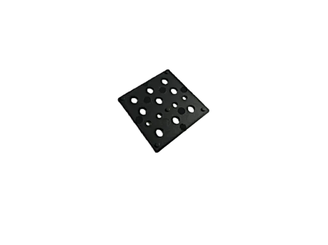 Black square mat with circular cutouts