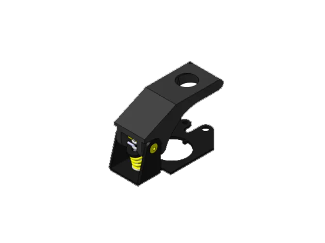 Mechanical component with spring and mounting hole.