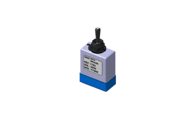 Toggle switch with label and blue base