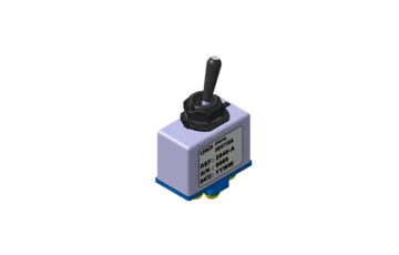 Toggle switch with label and specifications.