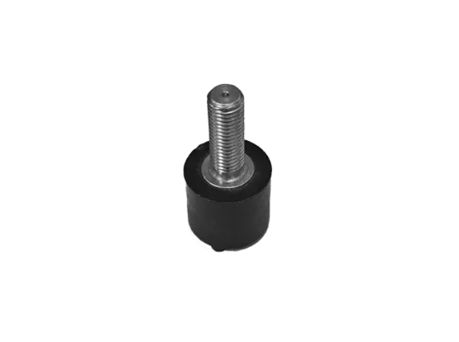 Metal threaded component with black rubber base.