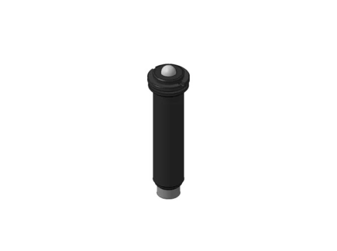Black cylindrical object with a silver button on top.